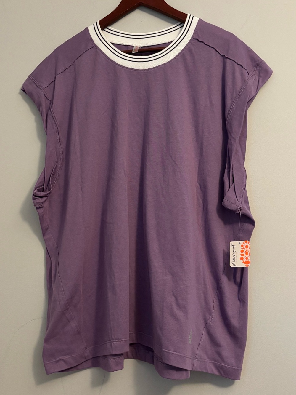 FP Movement, XL Don't Sweat It Top/Tee, Curved Arm Sleeve Violet Purple Oversize